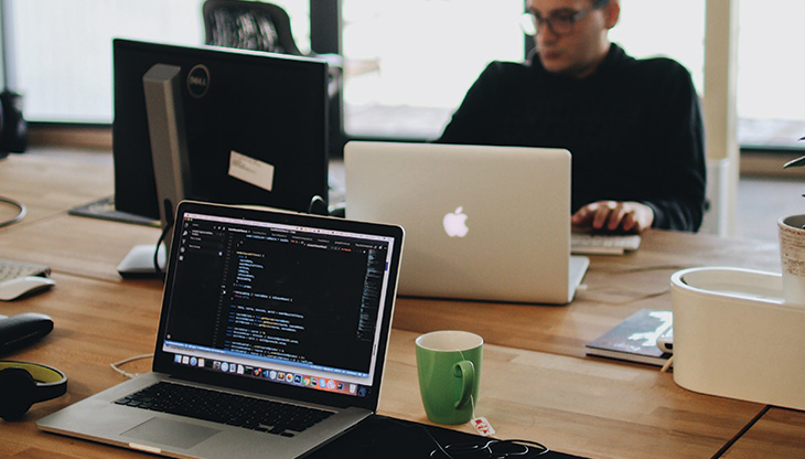 Office desks with computers
