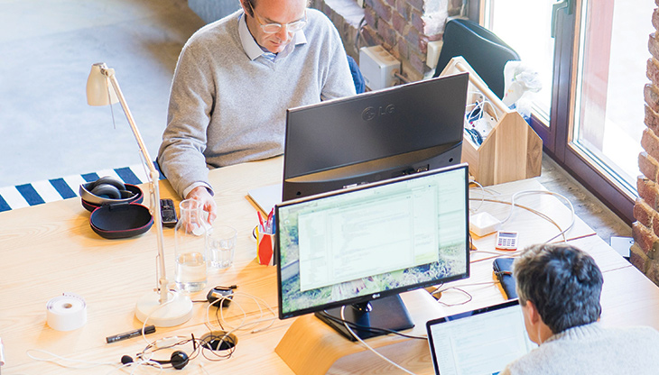 Office desks with computers