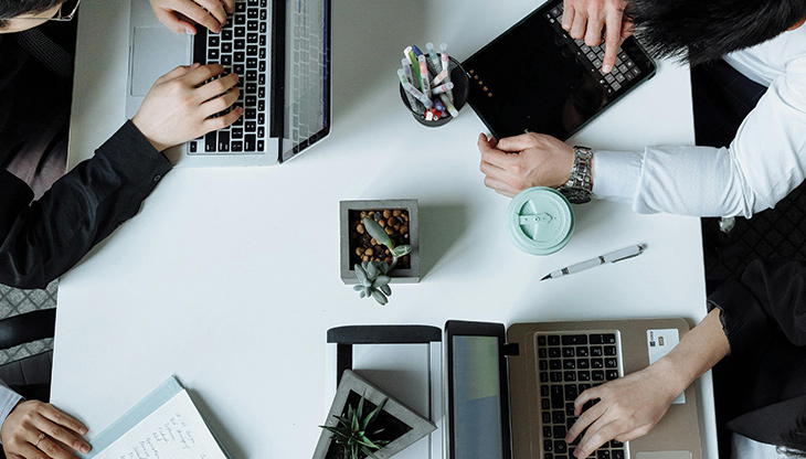 Office desks with computers