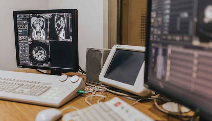 Office desks with computers