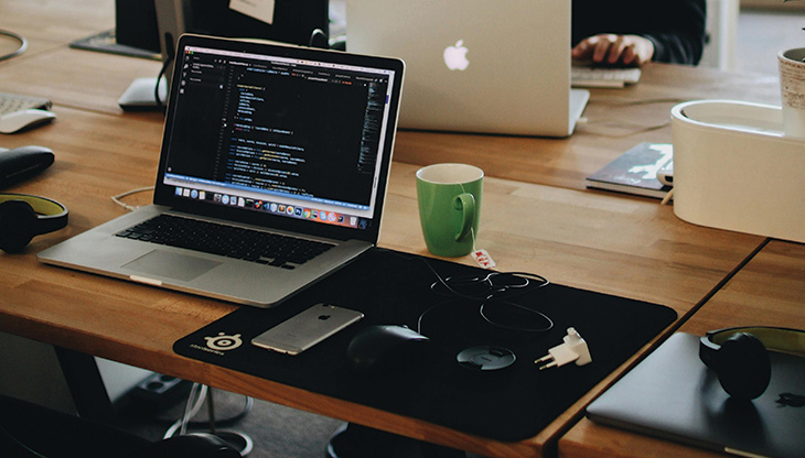 Office desks with computers