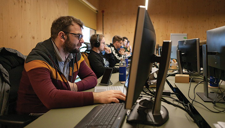 Office desks with computers