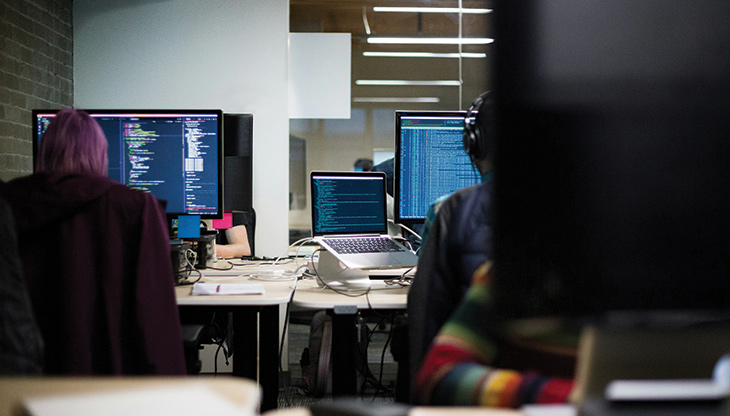 Office desks with computers