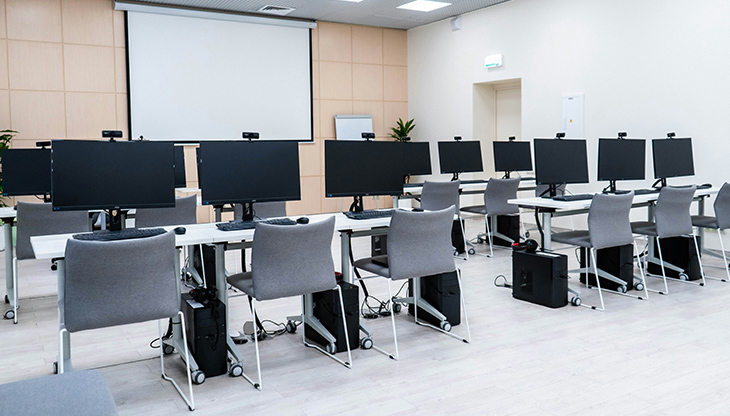 Office desks with computers
