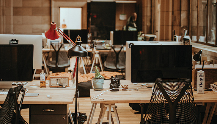 Office desks with computers