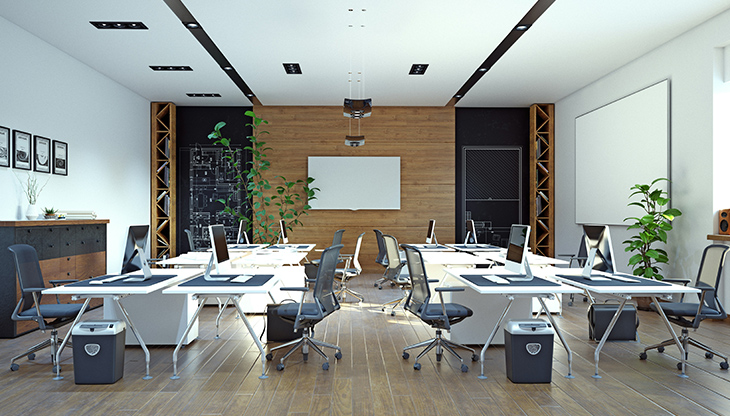 Office desks with computers