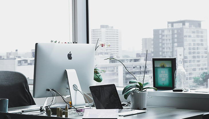 Office desks with computers