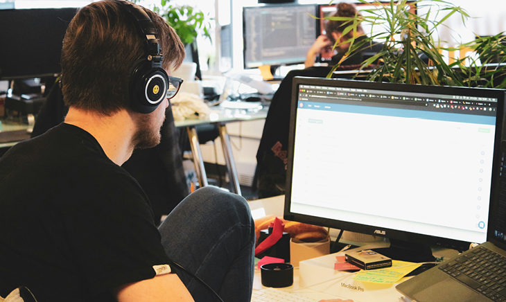 Office desks with computers