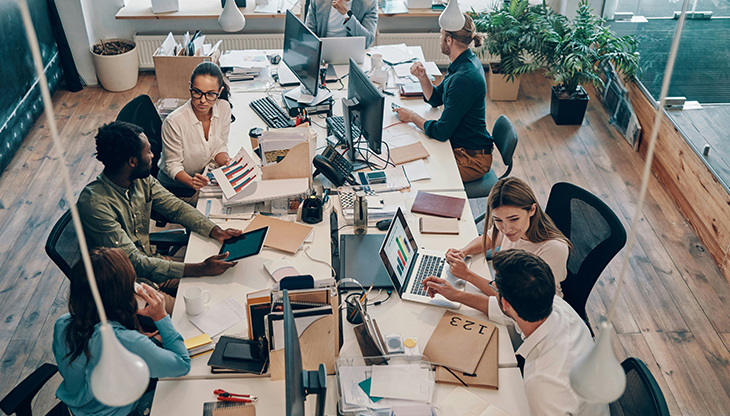 Office desks with computers