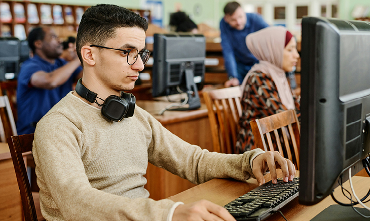Office desks with computers