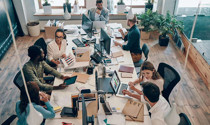Office desks with computers