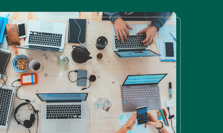 Office desks with computers