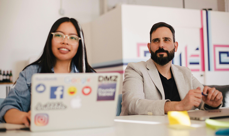 Office desks with computers