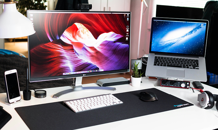 Office desks with computers