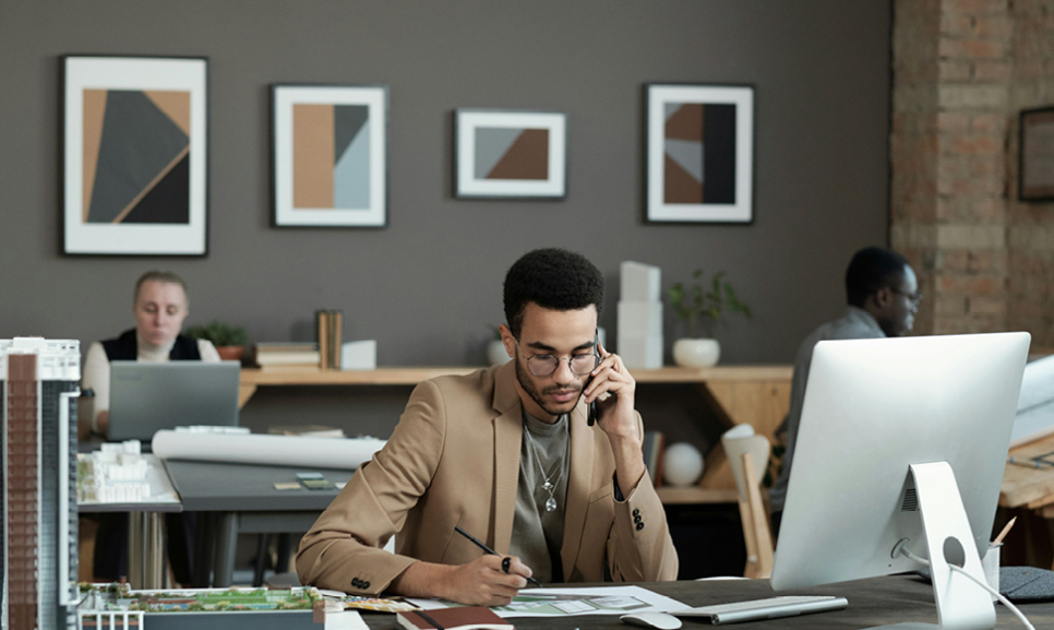 Office desks with computers