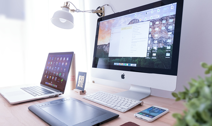 Office desks with computers
