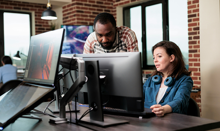 Office desks with computers