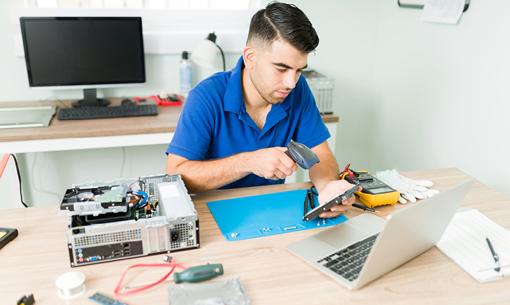 Office desks with computers