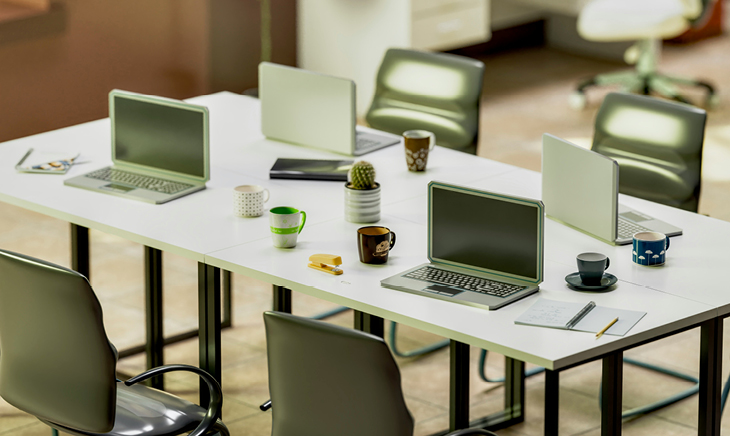 Office desks with computers