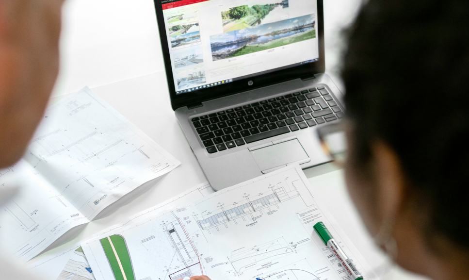 Office desks with computers