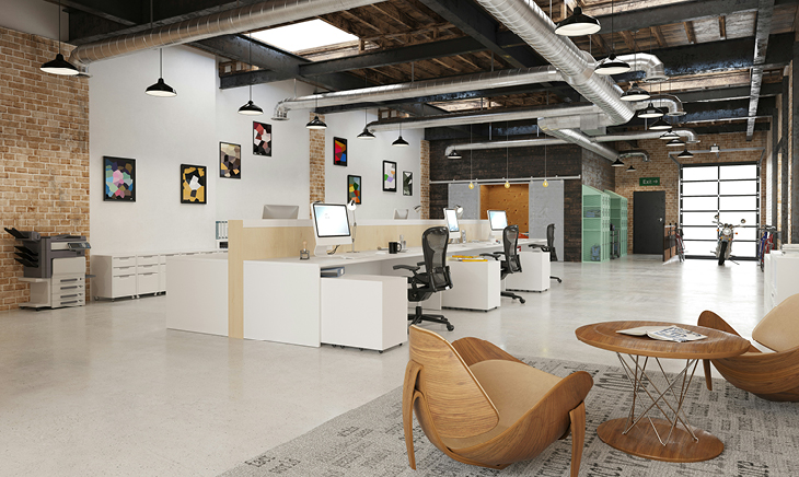 Office desks with computers