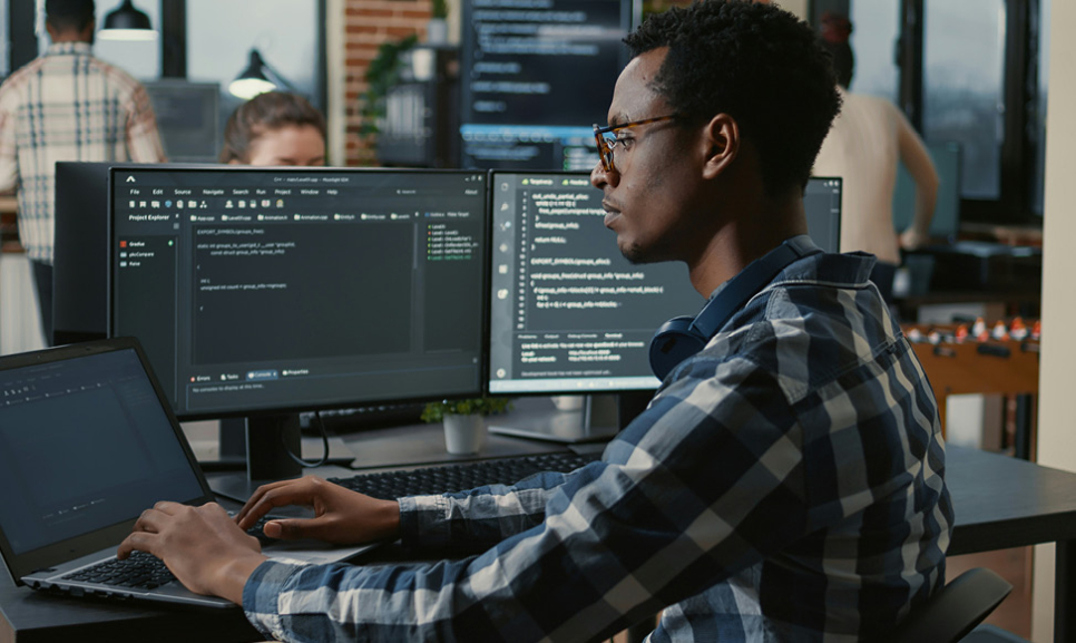Office desks with computers
