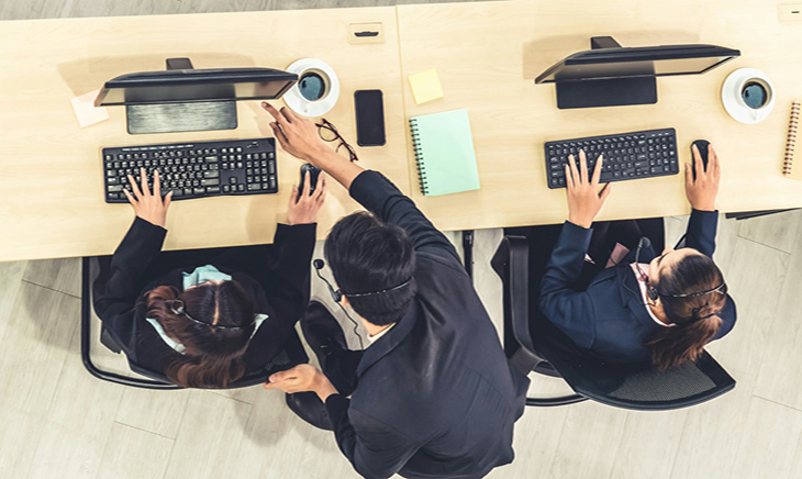 Office desks with computers