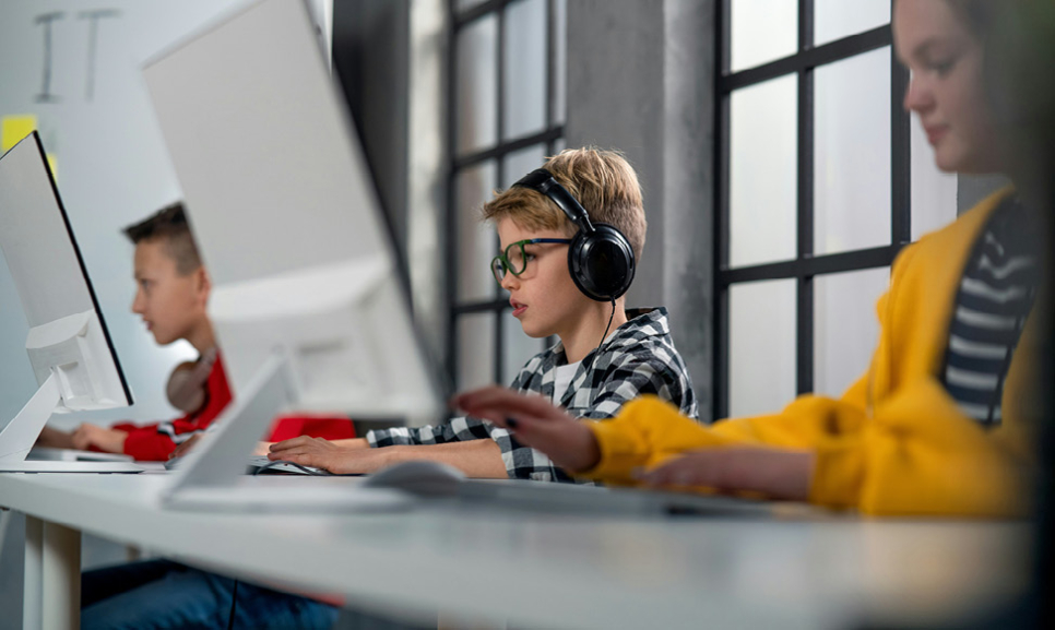 Office desks with computers