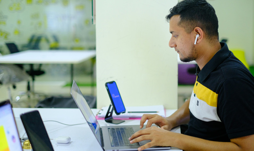 Office desks with computers