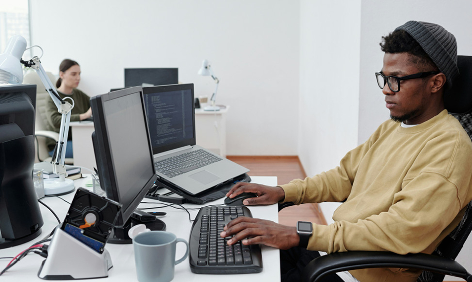 Office desks with computers