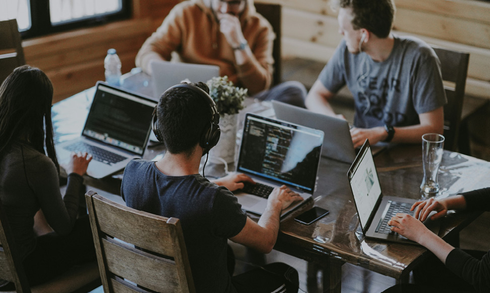 Office desks with computers