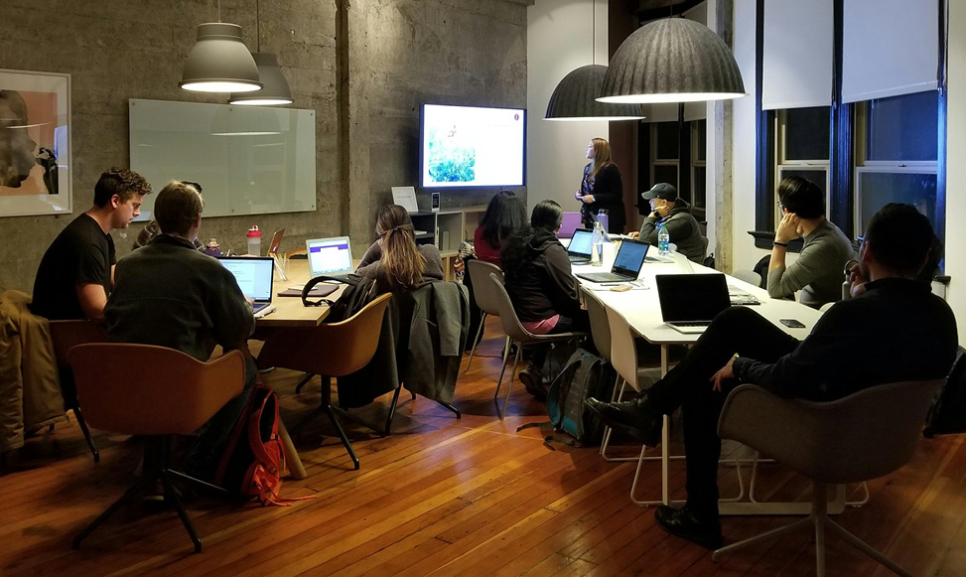 Office desks with computers