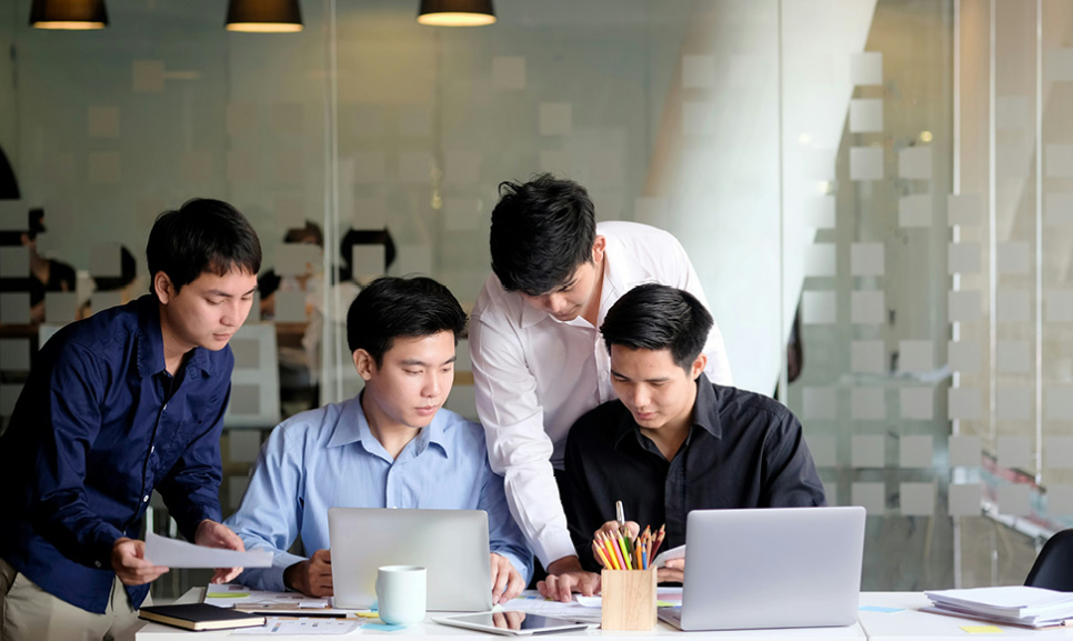 Office desks with computers