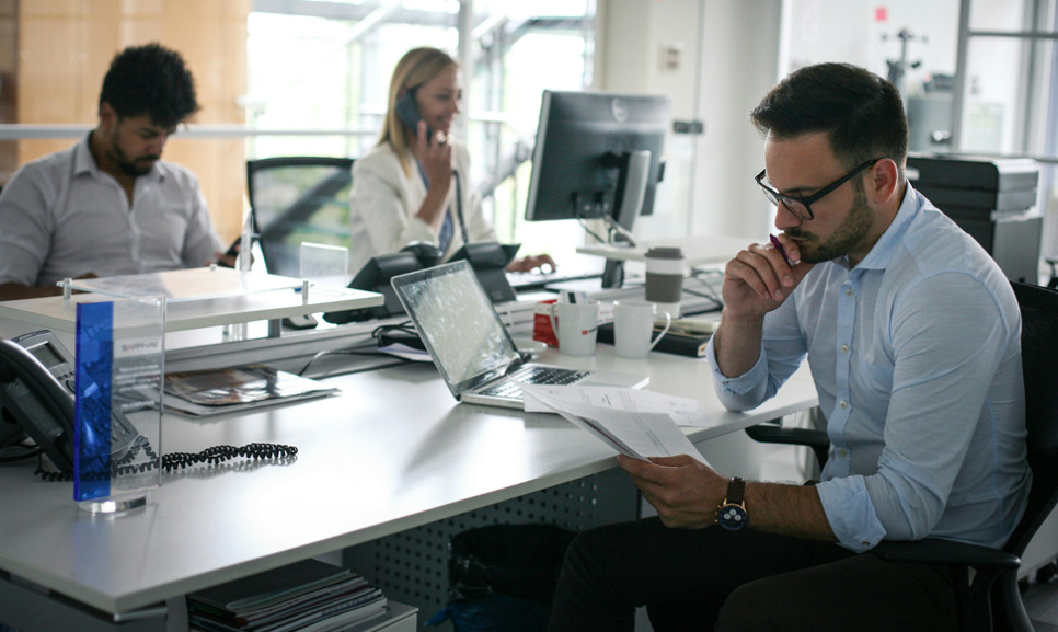 Office desks with computers