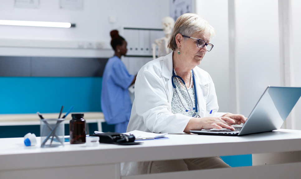 Office desks with computers
