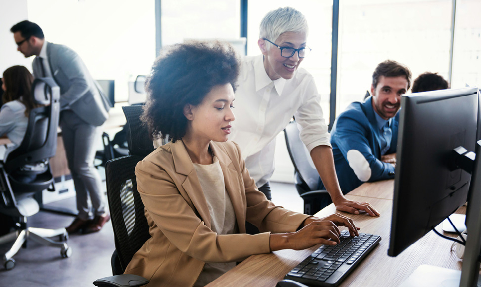 Office desks with computers