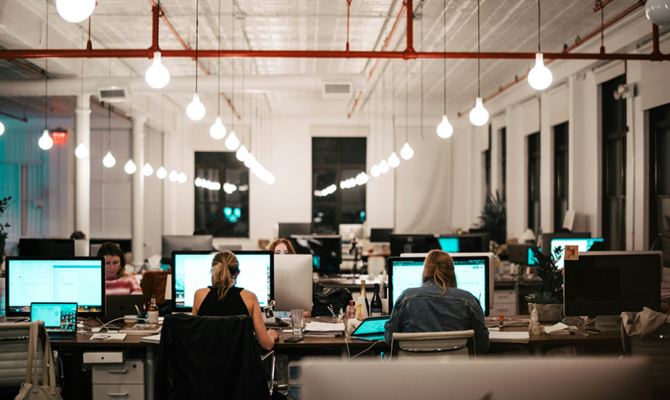 Office desks with computers