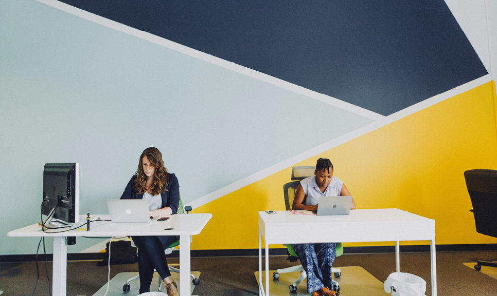 Office desks with computers