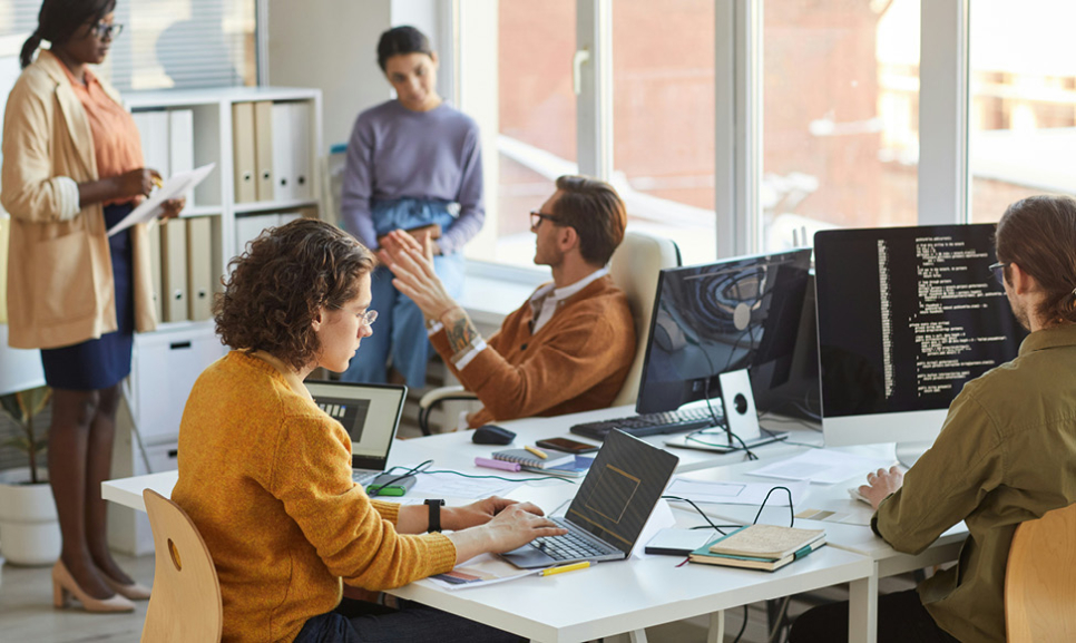 Office desks with computers