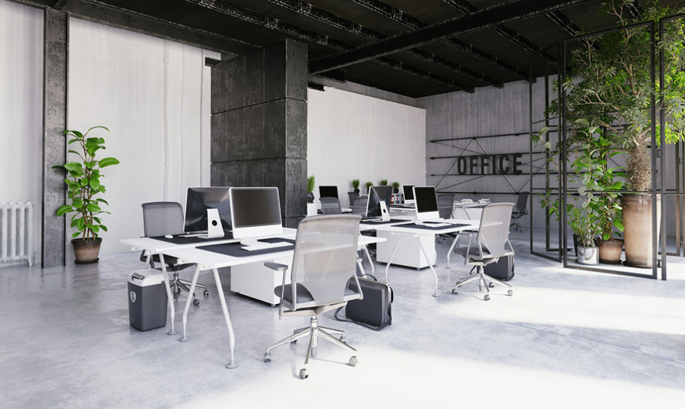 Office desks with computers