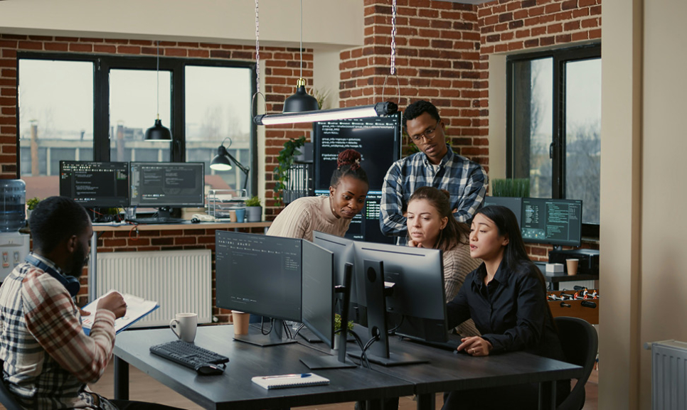 Office desks with computers