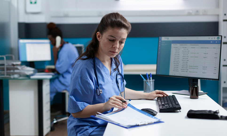 Office desks with computers