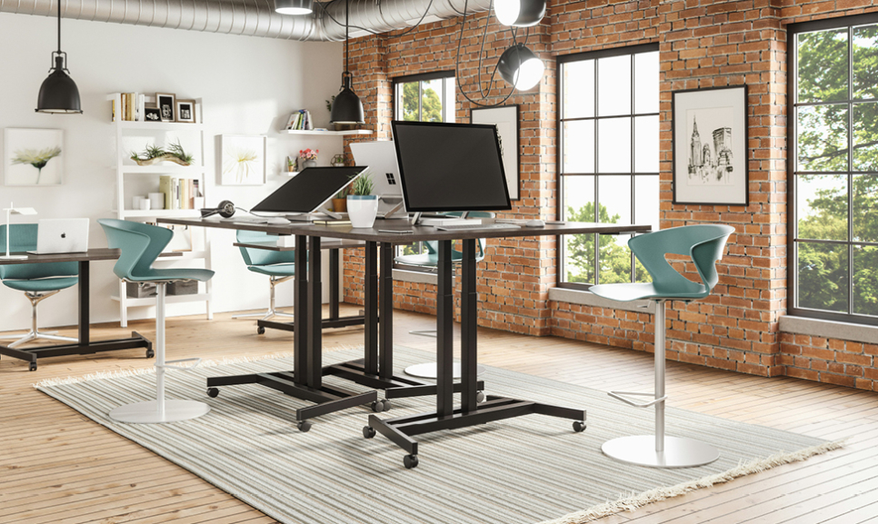 Office desks with computers