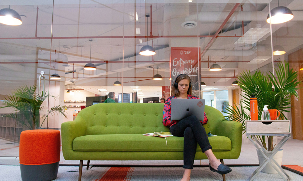 Office desks with computers