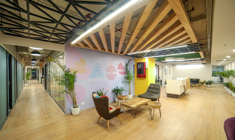 Office desks with computers